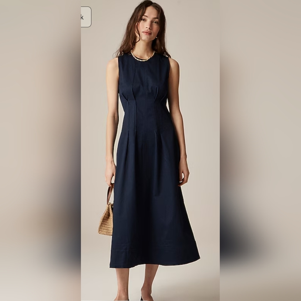J.Crew SEALED! NWT! Pintuck Midi Dress in Stretch Twill Navy. Sz 10. R2S!!